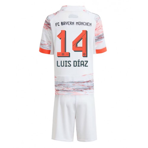 Stroje piłkarskie Bayern Munich Luis Diaz #14 Koszulka Wyjazdowej dla dzieci 2025-26 Krótki Rękaw (+ szorty)